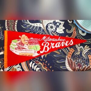 1960's Milwaukee Braves Vintage Pennant Standard Size Red